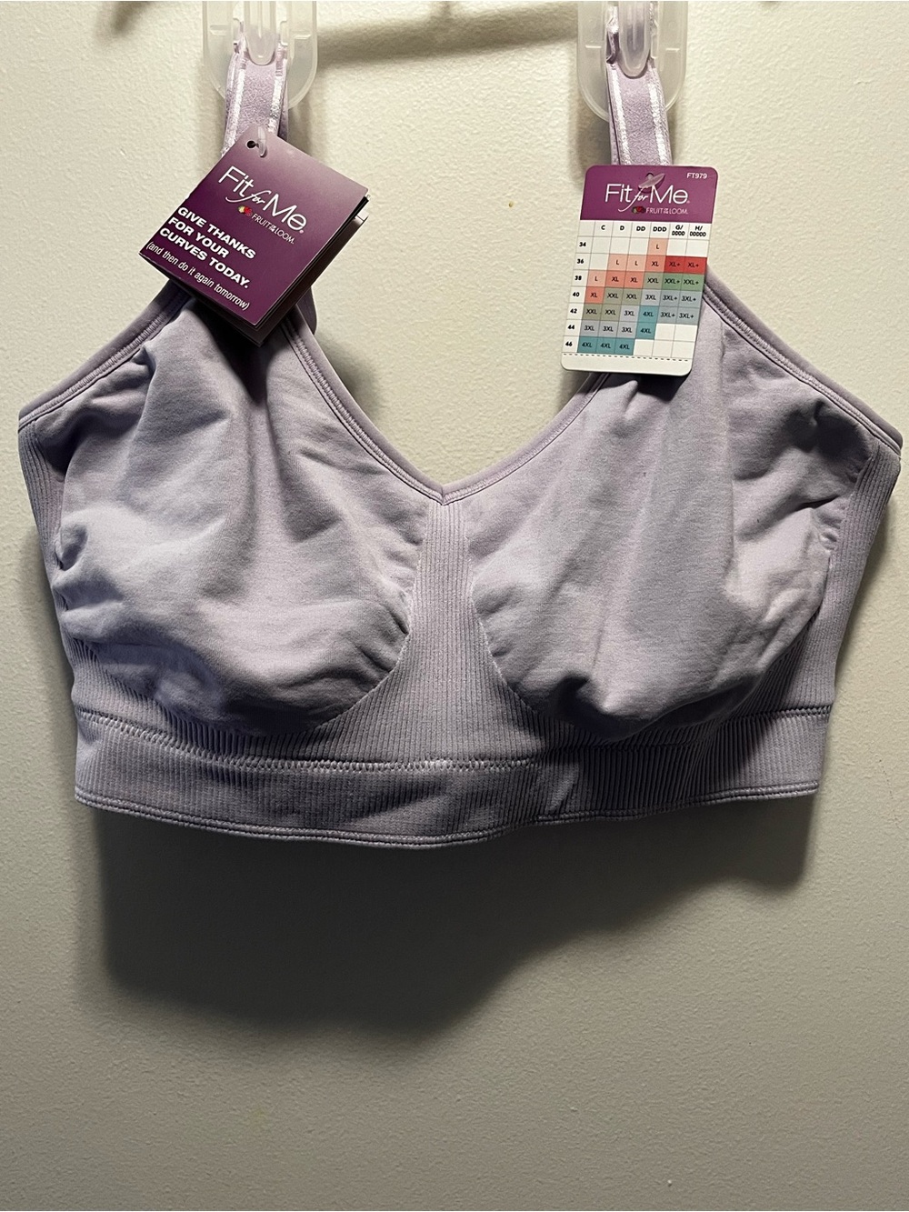 Fruit of the Loom Lavender Wireless Fit for Me Bra Size XL - see measurements